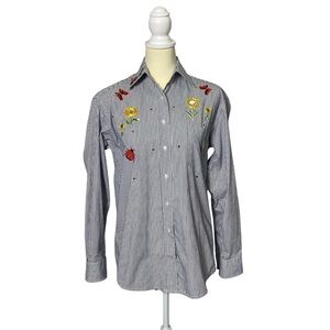 Vintage Cactus Striped Floral Embroidered Button Up Shirt Women's Size Small